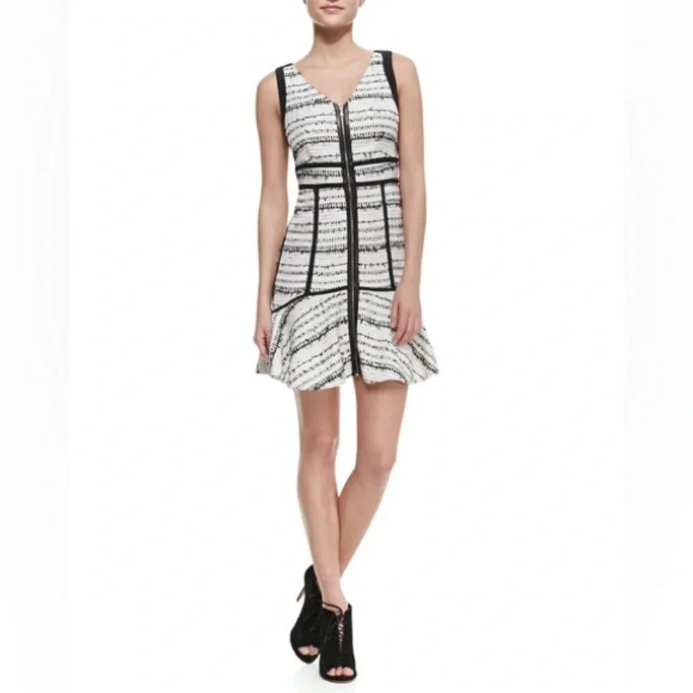 Rebecca Taylor Raffia Tweed Full Front Zip Dress - White/Black -‎ Size 8 - EUC